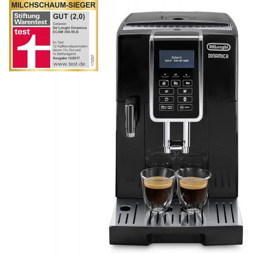 드롱기 De’Longhi DeLonghi Dinamica ECAM 350.55.B  Kaffeevollautomat mit integriertem Milchsystem, Digitaldisplay mit beleuchteten Tasten, automatische Reinigung, 2-Tassen-Funktion, 23,6 x 42,9 x 3