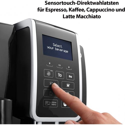 드롱기 De’Longhi DeLonghi Dinamica ECAM 350.55.B  Kaffeevollautomat mit integriertem Milchsystem, Digitaldisplay mit beleuchteten Tasten, automatische Reinigung, 2-Tassen-Funktion, 23,6 x 42,9 x 3