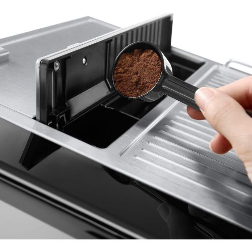 드롱기 De’Longhi DeLonghi PrimaDonna Exclusive ESAM 6900 Kaffeevollautomat (1350 Watt, 4,6 Zoll TFT-Farbdisplay, integriertes Milchsystem, Kakao/ - Trinkschokoladenfunktion, Edelstahlgehause) silbe