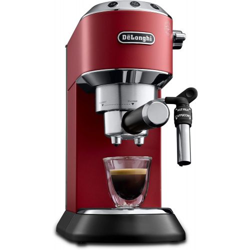 드롱기 De’Longhi DeLonghi Dedica EC 685.R Espresso Siebtragermaschine | 15 bar | Professionelle Milchschaum Duese| Fuellmenge 1 l | Vollmetallgehause | Auch fuer Pads geeignet | Rot