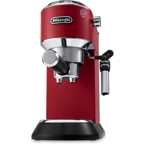 드롱기 De’Longhi DeLonghi Dedica EC 685.R Espresso Siebtragermaschine | 15 bar | Professionelle Milchschaum Duese| Fuellmenge 1 l | Vollmetallgehause | Auch fuer Pads geeignet | Rot