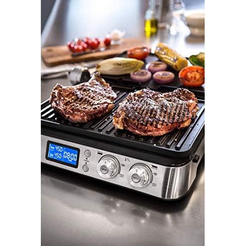 드롱기 De’Longhi DeLonghi MultiGrill CGH1020D, Elektro-Grill mit 6 Kochfunktionen, elektrischer Kontaktgrill, Tischgrill, Gratin-Funktion, 2 Grillplatten-Sets, 2000 W, 45,8 x 34,3 x 18,5 cm