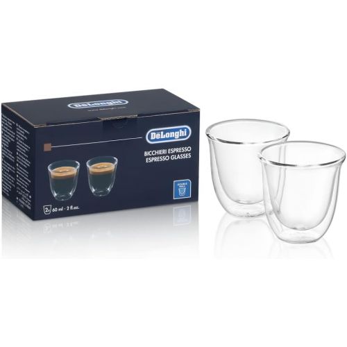 드롱기 DeLonghi DeLonghi Double Walled Thermo Espresso Glasses, Set of 2, Regular, Clear