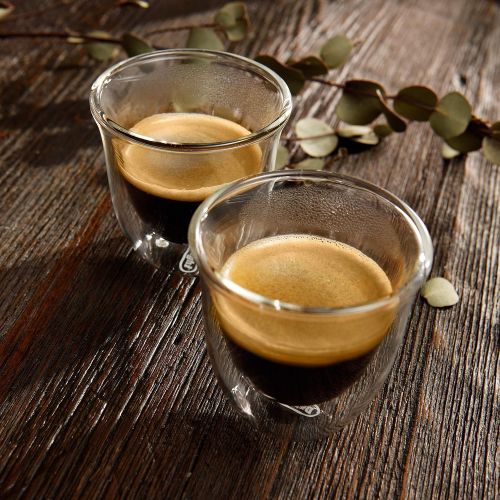 드롱기 DeLonghi America Essential Collection Double Walled Thermo Espresso Glasses (Set of 6), Clear