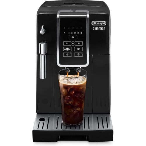 드롱기 DeLonghi Dinamica Automatic Coffee & Espresso Machine, TrueBrew (Iced-Coffee), Burr Grinder + Descaling Solution, Cleaning Brush & Bean Shaped Icecube Tray, Black, ECAM35020B