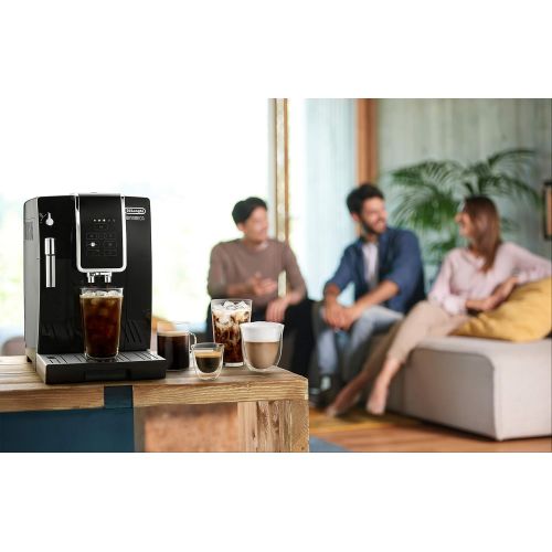 드롱기 DeLonghi Dinamica Automatic Coffee & Espresso Machine, TrueBrew (Iced-Coffee), Burr Grinder + Descaling Solution, Cleaning Brush & Bean Shaped Icecube Tray, Black, ECAM35020B