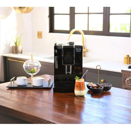 드롱기 DeLonghi Dinamica Automatic Coffee & Espresso Machine, TrueBrew (Iced-Coffee), Burr Grinder + Descaling Solution, Cleaning Brush & Bean Shaped Icecube Tray, Black, ECAM35020B