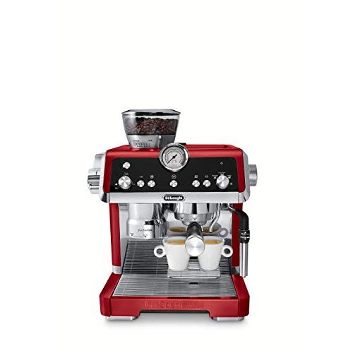 드롱기 DeLonghi EC9335R La Specialista Espresso Machine with Sensor Grinder, Dual Heating System, Advanced Latte System & Hot Water Spout for Americano Coffee or Tea, Stainless Steel, Red