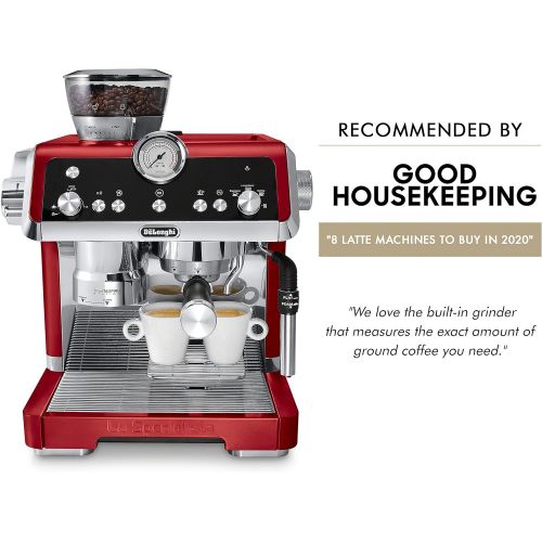 드롱기 DeLonghi EC9335R La Specialista Espresso Machine with Sensor Grinder, Dual Heating System, Advanced Latte System & Hot Water Spout for Americano Coffee or Tea, Stainless Steel, Red