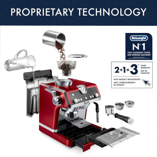 드롱기 DeLonghi EC9335R La Specialista Espresso Machine with Sensor Grinder, Dual Heating System, Advanced Latte System & Hot Water Spout for Americano Coffee or Tea, Stainless Steel, Red