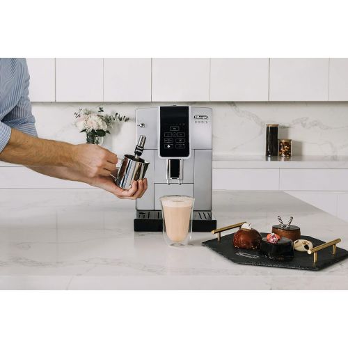 드롱기 DeLonghi Dinamica Automatic Coffee & Espresso Machine TrueBrew (Iced-Coffee), Burr Grinder, Premium Adjustable Frother + Descaler, Cleaning Brush & Bean Icecube Tray, Stainless Ste