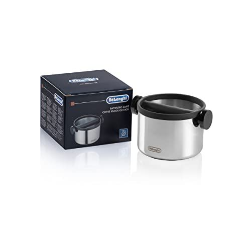 드롱기 DeLonghi Espresso Knock Box, Easy and Mess-Free Disposal of Coffee Puck, Removable Bar and Non-Slip Base, Dishwasher Safe, Stainless Steel, (Large) 5-inch, DLSC062