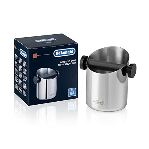 드롱기 DeLonghi Knock Box for Coffee & Espresso Grounds, Easy & Mess-Free Disposal of Coffee Puck, Removable Bar and Non-Slip Base, Dishwasher Safe, Stainless Steel, 4-inch diameter