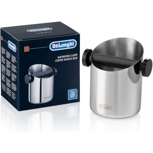 드롱기 DeLonghi Knock Box for Coffee & Espresso Grounds, Easy & Mess-Free Disposal of Coffee Puck, Removable Bar and Non-Slip Base, Dishwasher Safe, Stainless Steel, 4-inch diameter