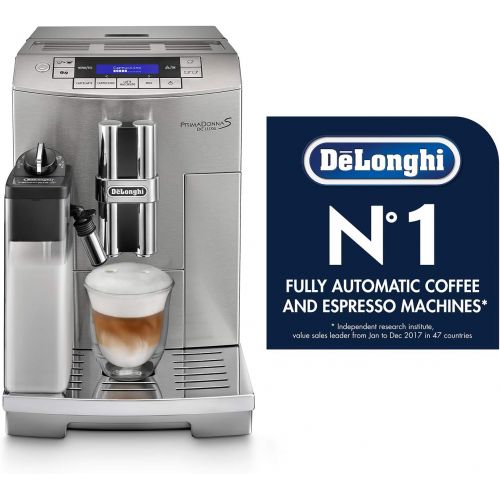 드롱기 DeLonghi Prima Donna Fully Automatic Espresso Machine with Lattecrema System, 9.4 x 17.4 x 13.6, Silver