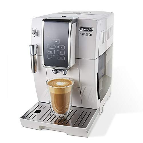 드롱기 DeLonghi Dinamica Automatic Coffee & Espresso Machine, TrueBrew (Iced-Coffee), Burr Grinder + Descaling Solution, Cleaning Brush & Bean Shaped Icecube Tray, White, ECAM35020W