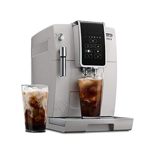 드롱기 DeLonghi Dinamica Automatic Coffee & Espresso Machine, TrueBrew (Iced-Coffee), Burr Grinder + Descaling Solution, Cleaning Brush & Bean Shaped Icecube Tray, White, ECAM35020W