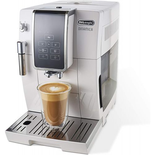 드롱기 DeLonghi Dinamica Automatic Coffee & Espresso Machine, TrueBrew (Iced-Coffee), Burr Grinder + Descaling Solution, Cleaning Brush & Bean Shaped Icecube Tray, White, ECAM35020W