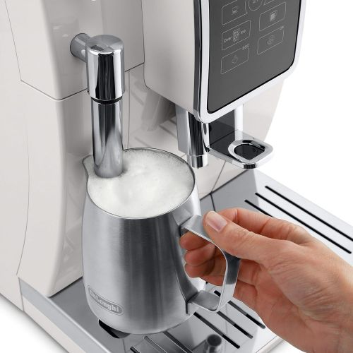 드롱기 DeLonghi Dinamica Automatic Coffee & Espresso Machine, TrueBrew (Iced-Coffee), Burr Grinder + Descaling Solution, Cleaning Brush & Bean Shaped Icecube Tray, White, ECAM35020W