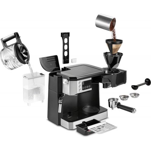드롱기 DeLonghi All-in-One Combination Coffee Maker & Espresso Machine + Advanced Adjustable Milk Frother for Cappuccino & Latte + Glass Coffee Pot 10-Cup, COM532M