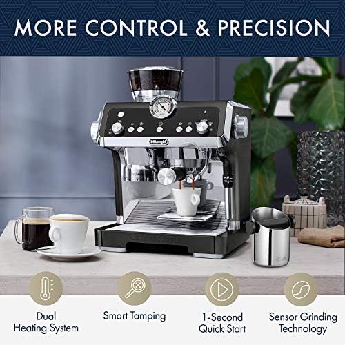 드롱기 DeLonghi La Specialista Espresso Machine with Sensor Grinder, Dual Heating System, Advanced Latte System & Hot Water Spout for Americano Coffee or Tea, Black, EC9335BK