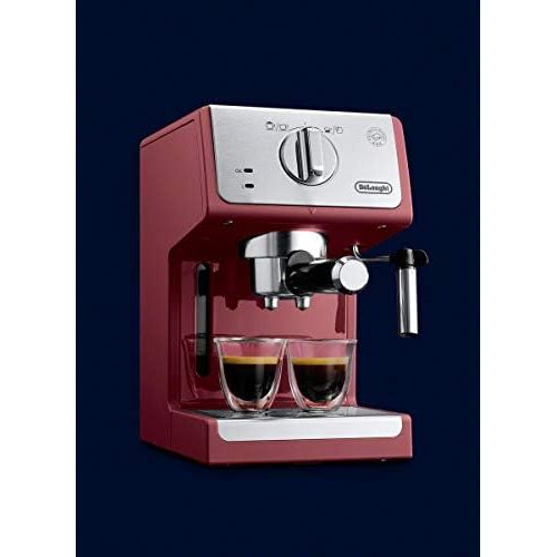 드롱기 DeLonghi ECP3220R 15 Bar Espresso Machine with Advanced Cappuccino System, 11.4 x 9.5 x 14.2 inches, Red