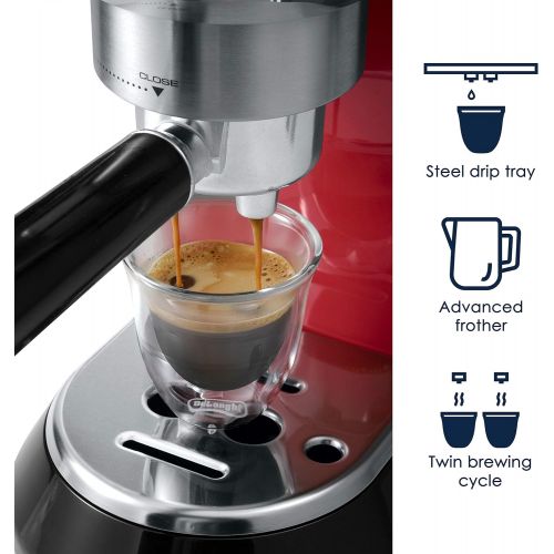 드롱기 Delonghi EC680R DEDICA 15-Bar Pump Espresso Machine, Red