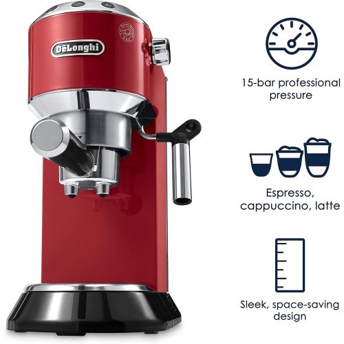 드롱기 Delonghi EC680R DEDICA 15-Bar Pump Espresso Machine, Red