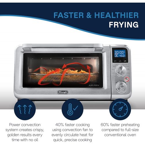 드롱기 DeLonghi Livenza 9-in-1 Digital Air Fry Convection Toaster Oven, Grills, Broils, Bakes, Roasts, Keep Warm, Reheats, 1800-Watts + Cooking Accessories, Stainless Steel, 14L (.5 cu ft
