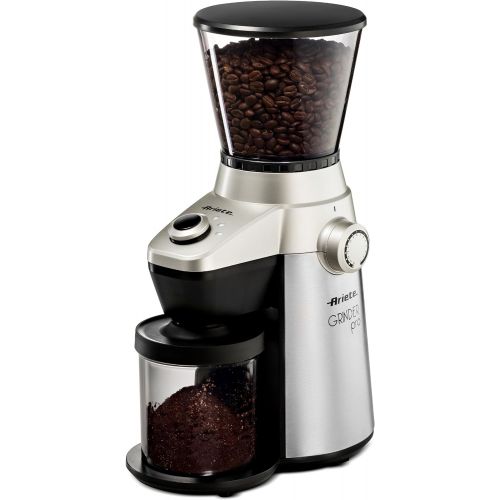 드롱기 DeLonghi Ariete Ariete Conical Burr Electric Coffee Grinder - Professional Heavy Duty Stainless Steel Ultra Fine Grind with Adjustable Cup Size 15 Fine - Coarse Grind Size Settings