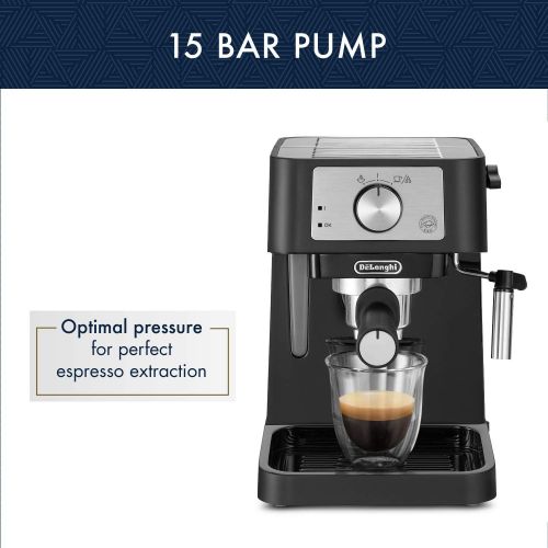 드롱기 DeLonghi Stilosa Manual Espresso Machine, Latte & Cappuccino Maker, 15 Bar Pump Pressure + Manual Milk Frother Steam Wand, Black / Stainless, EC260BK