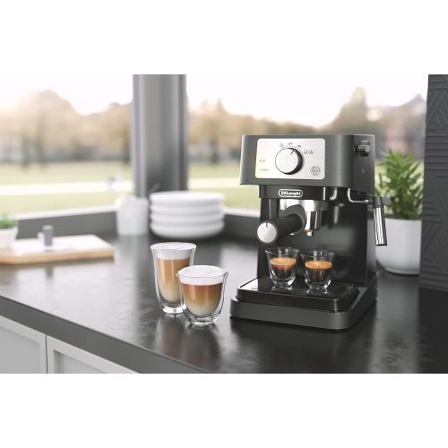 드롱기 DeLonghi Stilosa Manual Espresso Machine, Latte & Cappuccino Maker, 15 Bar Pump Pressure + Manual Milk Frother Steam Wand, Black / Stainless, EC260BK