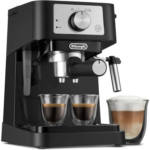 드롱기 DeLonghi Stilosa Manual Espresso Machine, Latte & Cappuccino Maker, 15 Bar Pump Pressure + Manual Milk Frother Steam Wand, Black / Stainless, EC260BK