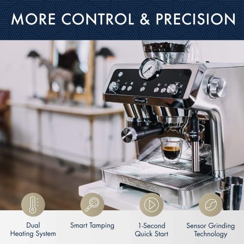 드롱기 DeLonghi La Specialista Espresso Machine with Sensor Grinder, Dual Heating System, Advanced Latte System & Hot Water Spout for Americano Coffee or Tea, Stainless Steel, EC9335M