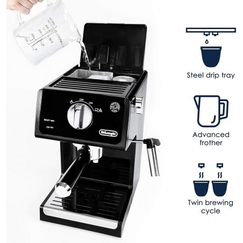 드롱기 DeLonghi ECP3120 15 Bar Espresso Machine with Advanced Cappuccino System, 9.6 x 7.2 x 11.9 inches, Black/Stainless Steel