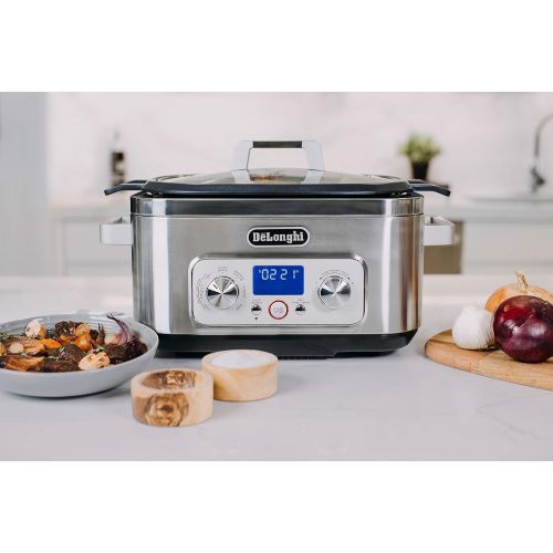 드롱기 DeLonghi Livenza 7-in-1 Multi-Cooker Programmable SlowCooker, Bake, Brown, Saute, Rice, Steamer & Warmer, Easy to Use and Clean, Nonstick Dishwasher Safe Pot, (6-Quart), Stainless