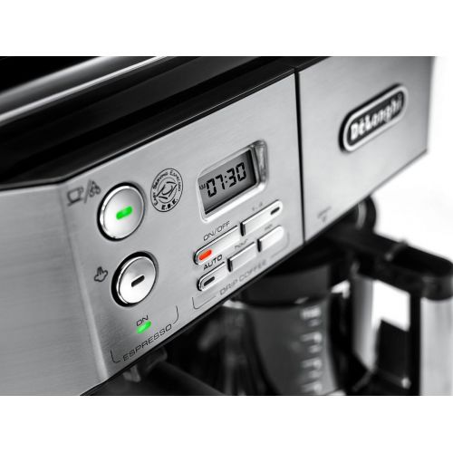 드롱기 DeLonghi BCO430 Combination Pump Espresso and 10-Cup Drip Coffee Machine with Frothing Wand, Silver and Black