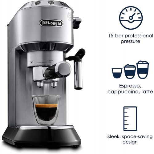 드롱기 DeLonghi EC680M Dedica 15-Bar Pump Espresso Machine, Stainless Steel