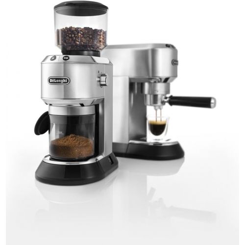 드롱기 DeLonghi Dedica Conical Burr Grinder with Portafilter Attachment, 6.9 x 11.2 x 18.1 inches, Silver