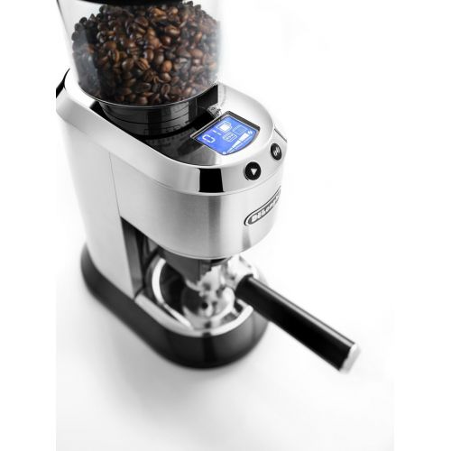 드롱기 DeLonghi Dedica Conical Burr Grinder with Portafilter Attachment, 6.9 x 11.2 x 18.1 inches, Silver