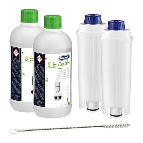 드롱기 De’Longhi 2x DELONGHI EcoDecalk Entkalker + 2x DELONGHI Wasserfilter DLS C002 + 1x DELONGHI Reinigungsbuerste (Pipe Cleaner)