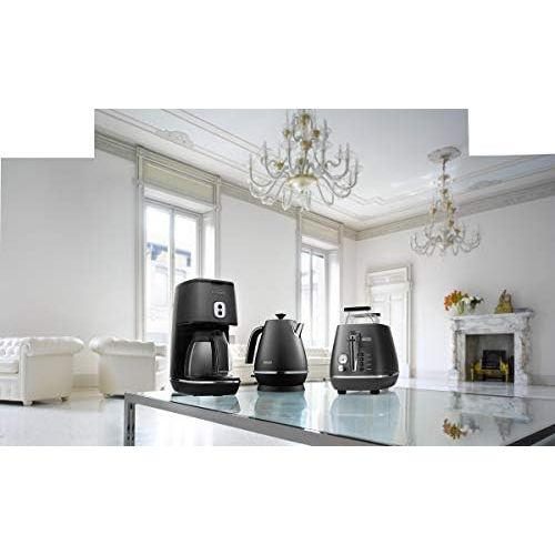 드롱기 DeLonghi Wasserkocher Distinta Moments KBIN2001.W - 1,7 l mit Wasserstandsanzeige und 360° Basis, Edelstahl in stilvollem Matt-Metallic Finish mit Chrom-Details, schwarz