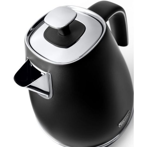 드롱기 DeLonghi Wasserkocher Distinta Moments KBIN2001.W - 1,7 l mit Wasserstandsanzeige und 360° Basis, Edelstahl in stilvollem Matt-Metallic Finish mit Chrom-Details, schwarz