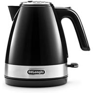 De’Longhi KBLA 2000.BK Elektrischer Wasserkocher, Fassungsvermoegen 1 l, Basis aus Kunststoff und Abdeckung aus Edelstahl, Wasserwaage W, 1 Liter, Schwarz