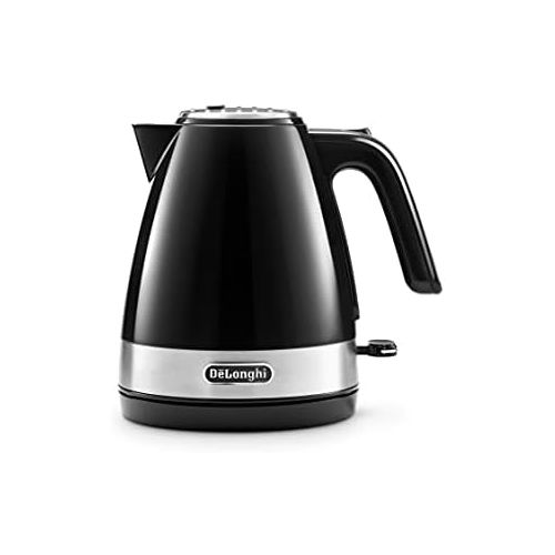 드롱기 De’Longhi KBLA 2000.BK Elektrischer Wasserkocher, Fassungsvermoegen 1 l, Basis aus Kunststoff und Abdeckung aus Edelstahl, Wasserwaage W, 1 Liter, Schwarz