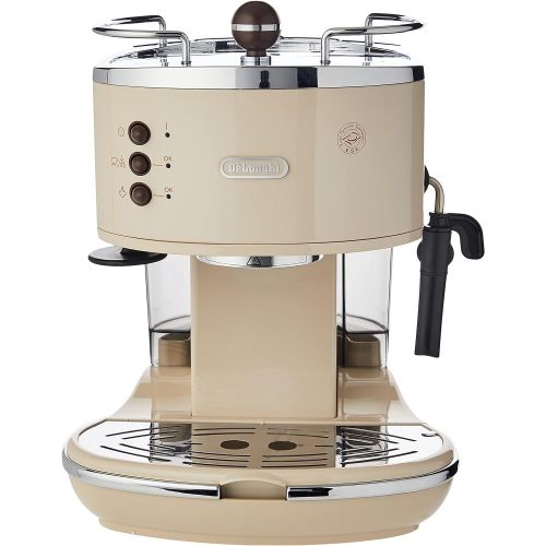 드롱기 De’Longhi DeLonghi Icona Vintage Espresso Siebtragermaschine KBOV2001.BG - mit professioneller Milchaufschaumduese, 15 bar, 1,4 l, auch fuer Pads geeignet, Edelstahl in Retro Look mit Chrom-De