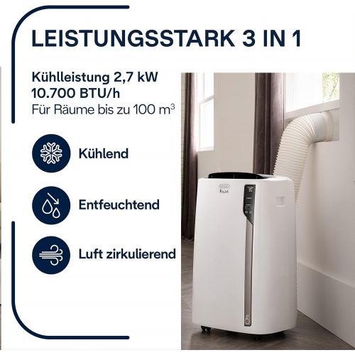 드롱기 De’Longhi DeLonghi Pinguino PAC EL98 ECO RealFeel Mobiles Klimagerat mit Entfeuchtungs-Funktion,Fluester-Version, Energieeffizienzklasse A