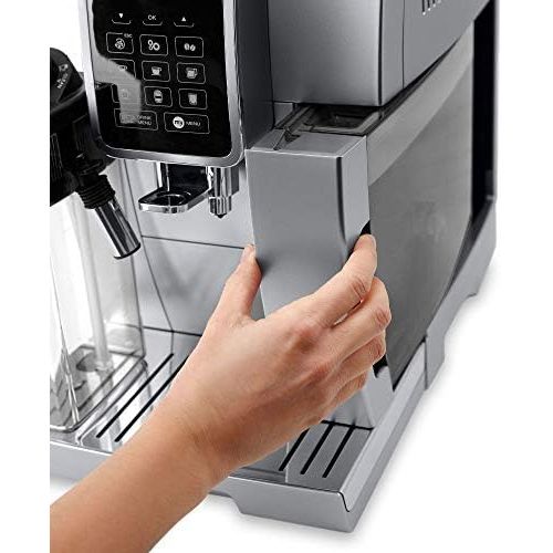 드롱기 De’Longhi DeLonghi Dinamica ECAM 350.75.S Kaffeevollautomat mit Milchsystem, Cappuccino und Espresso und auf Knopfdruck, Digitaldisplay mit Klartext, 2-Tassen-Funktion, Grosser 1,8 Liter Wass