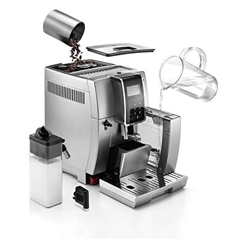 드롱기 De’Longhi DeLonghi Dinamica ECAM 350.75.S Kaffeevollautomat mit Milchsystem, Cappuccino und Espresso und auf Knopfdruck, Digitaldisplay mit Klartext, 2-Tassen-Funktion, Grosser 1,8 Liter Wass