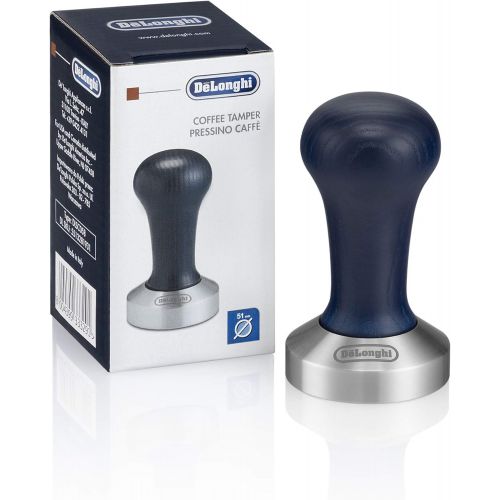 드롱기 De’Longhi DeLonghi DLSC058 Kaffee-Tamper aus Edelstahl mit Holzgriff, Blau, Silber